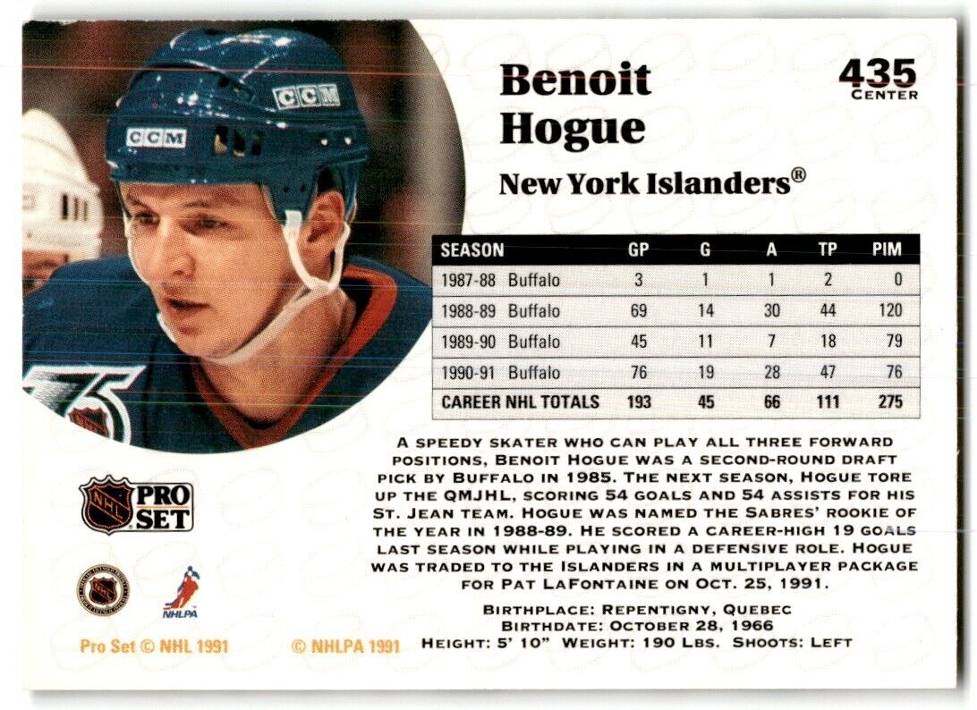 1991-92 Pro Set Benoit Hogue New York Islanders #435