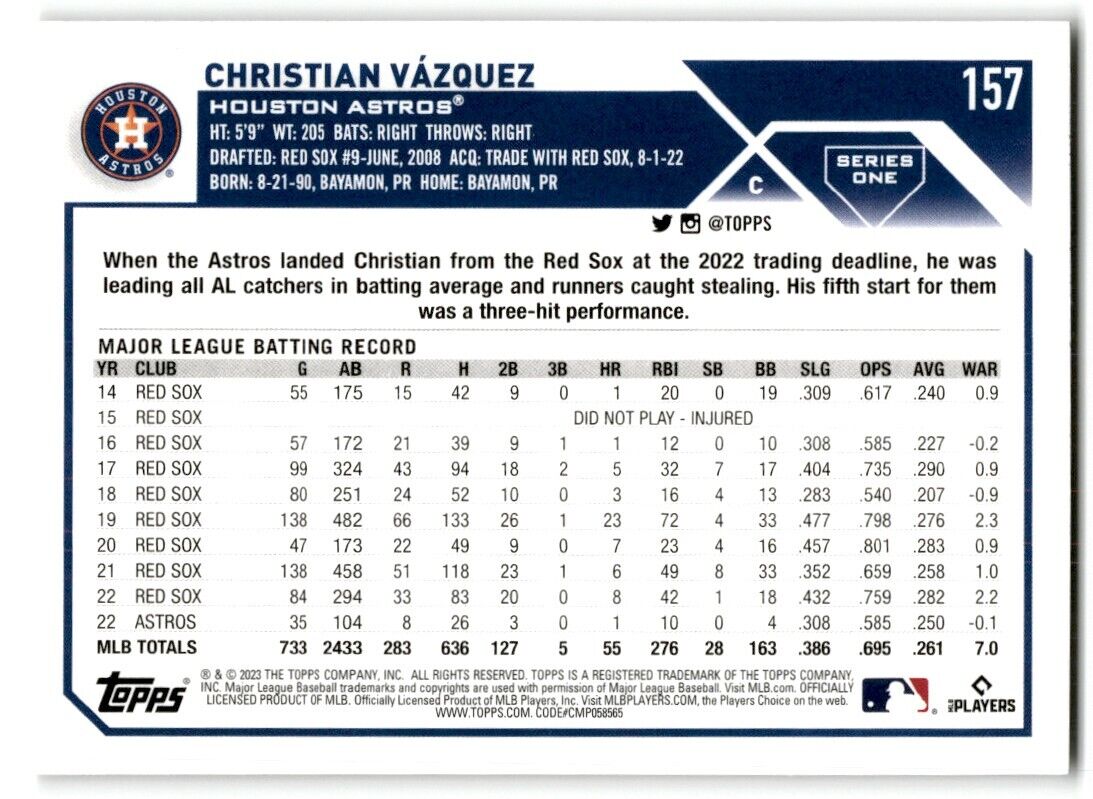 2023 Topps Christian Vazquez Houston Astros #157