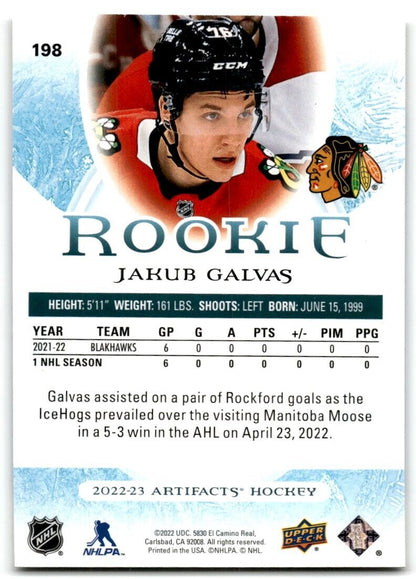 2022-23 Upper Deck Artifacts Light Blue Steel Jakub Galvas Rookie 51/85 Chicago