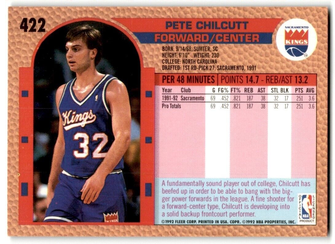 1992-93 Fleer Pete Chilcutt Sacramento Kings #422