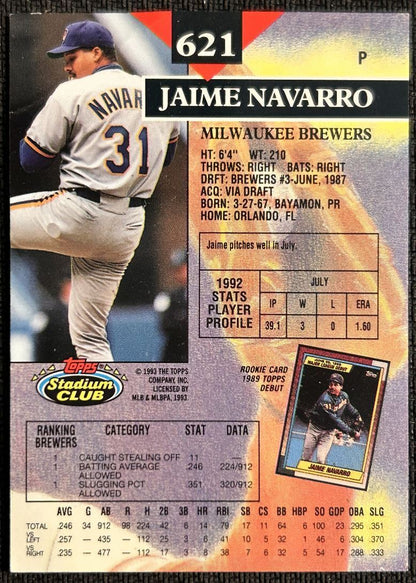 1993 Topps Stadium Club Jaime Navarro Milwaukee Brewers #621