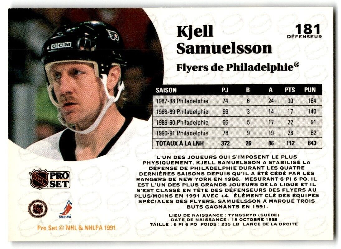 1991-92 Pro Set Kjell Samuelsson Philadelphia Flyers #181