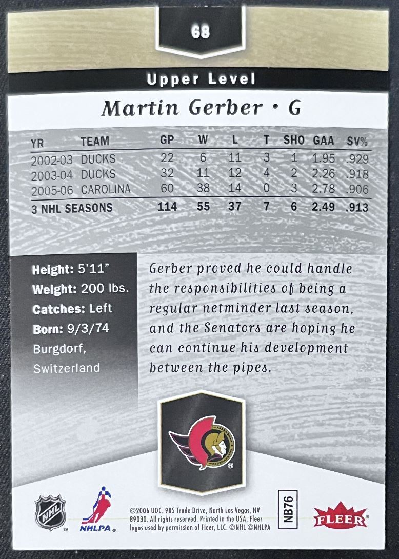 2006-07 Flair Showcase Martin Gerber Ottawa Senators #68