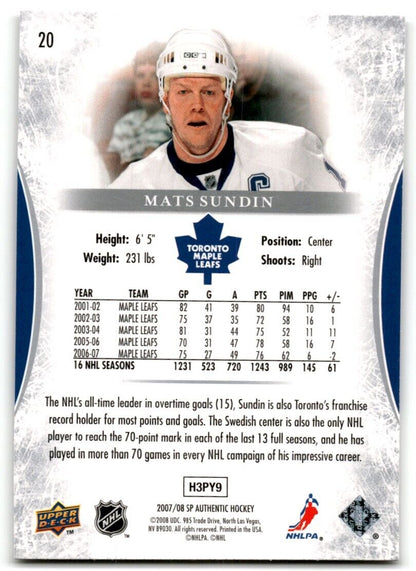 2008-09 SP Authentic Mats Sundin Vancouver Canucks #20