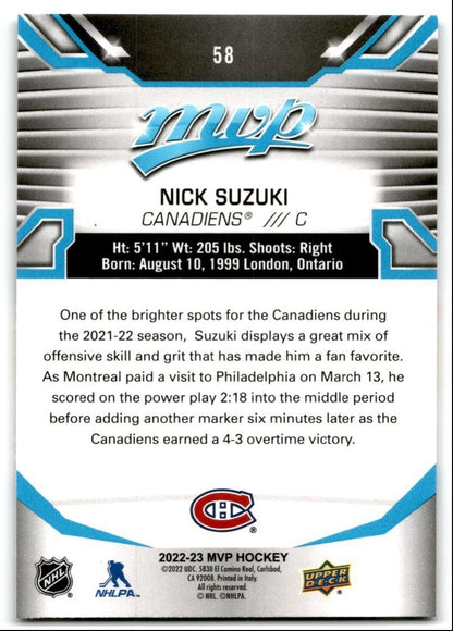 2022-23 Upper Deck MVP Nick Suzuki Montreal Canadiens #58