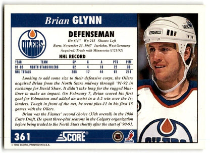 1992-93 Score Brian Glynn Edmonton Oilers #361