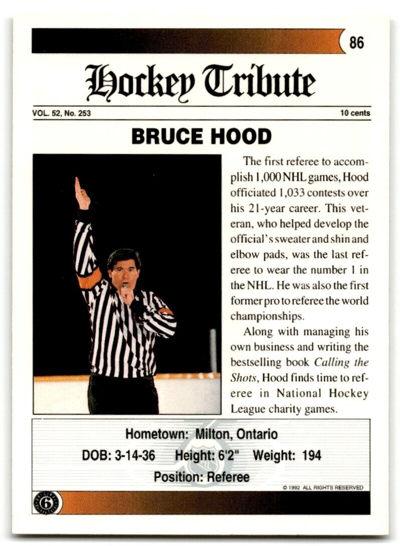 1991-92 Ultimate Original 6 Bruce Hood #86