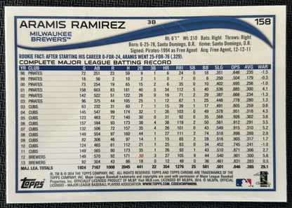 2014 Topps Chrome Purple Refractors Aramis Ramirez Milwaukee Brewers #158