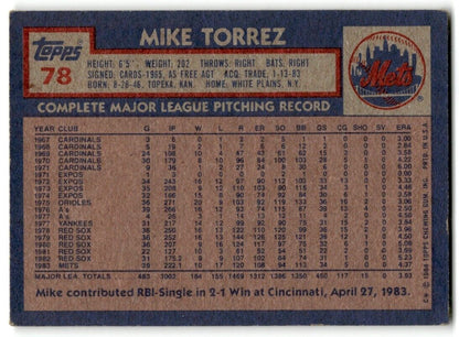 1984 Topps Mike Torrez New York Mets #78