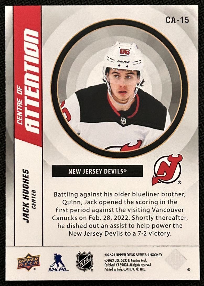 2022-23 Upper Deck Centre of Attention Jack Hughes New Jersey Devils #CA-15