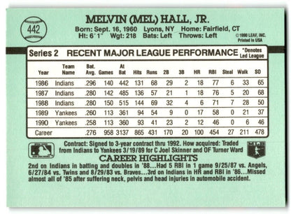 1991 Donruss Mel Hall New York Yankees #442