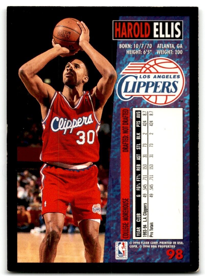 1994-95 Fleer Harold Ellis Los Angeles Clippers #98