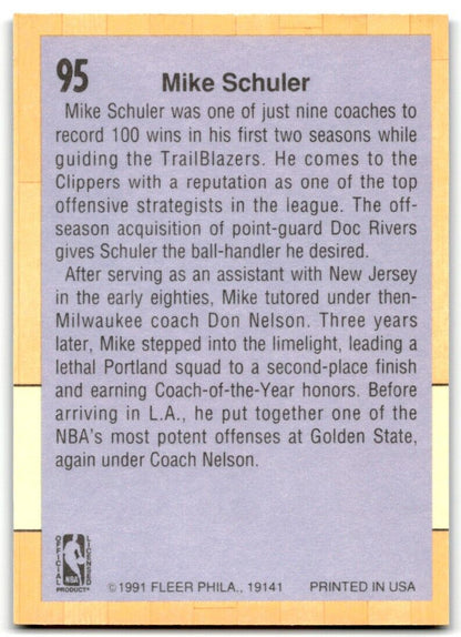 1991-92 Fleer Mike Schuler Los Angeles Clippers #95