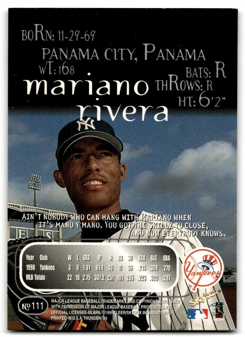 1999 SkyBox Thunder Rant Mariano Rivera New York Yankees #111