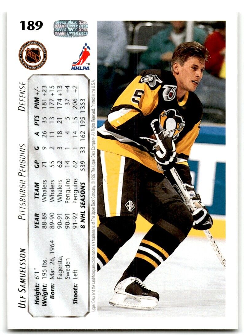 1992-93 Upper Deck Ulf Samuelsson Pittsburgh Penguins #189