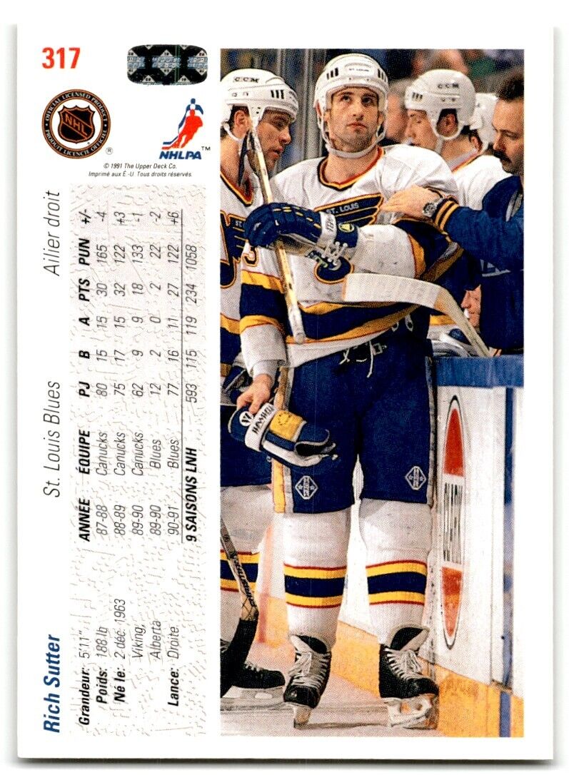 1991-92 Upper Deck French Rich Sutter St. Louis Blues #317