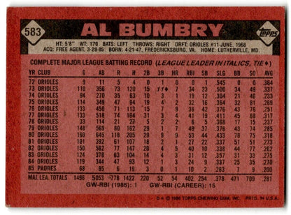 1986 Topps Al Bumbry San Diego Padres #583