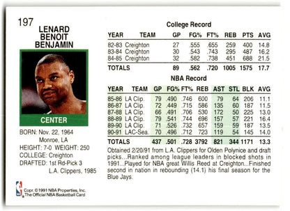 1991-92 Hoops Benoit Benjamin Seattle SuperSonics #197