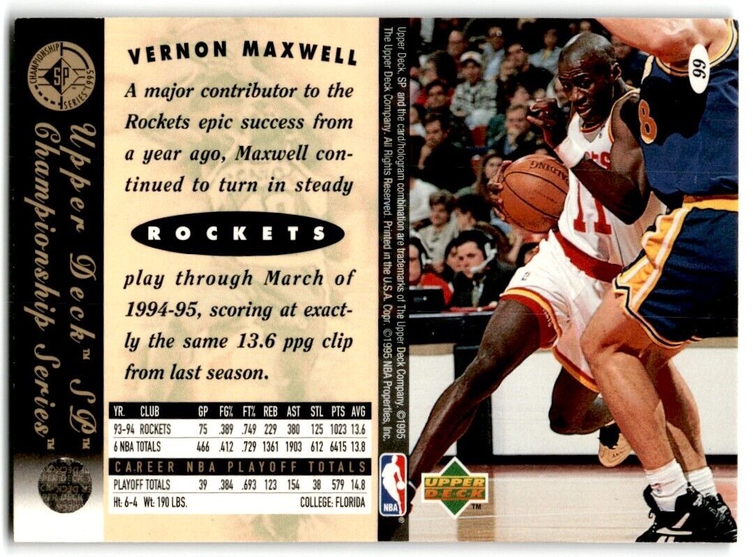 1995-96 SP Championship Series 1995 Vernon Maxwell Houston Rockets #66