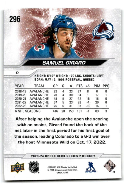 2023-24 Upper Deck Samuel Girard Colorado Avalanche #296