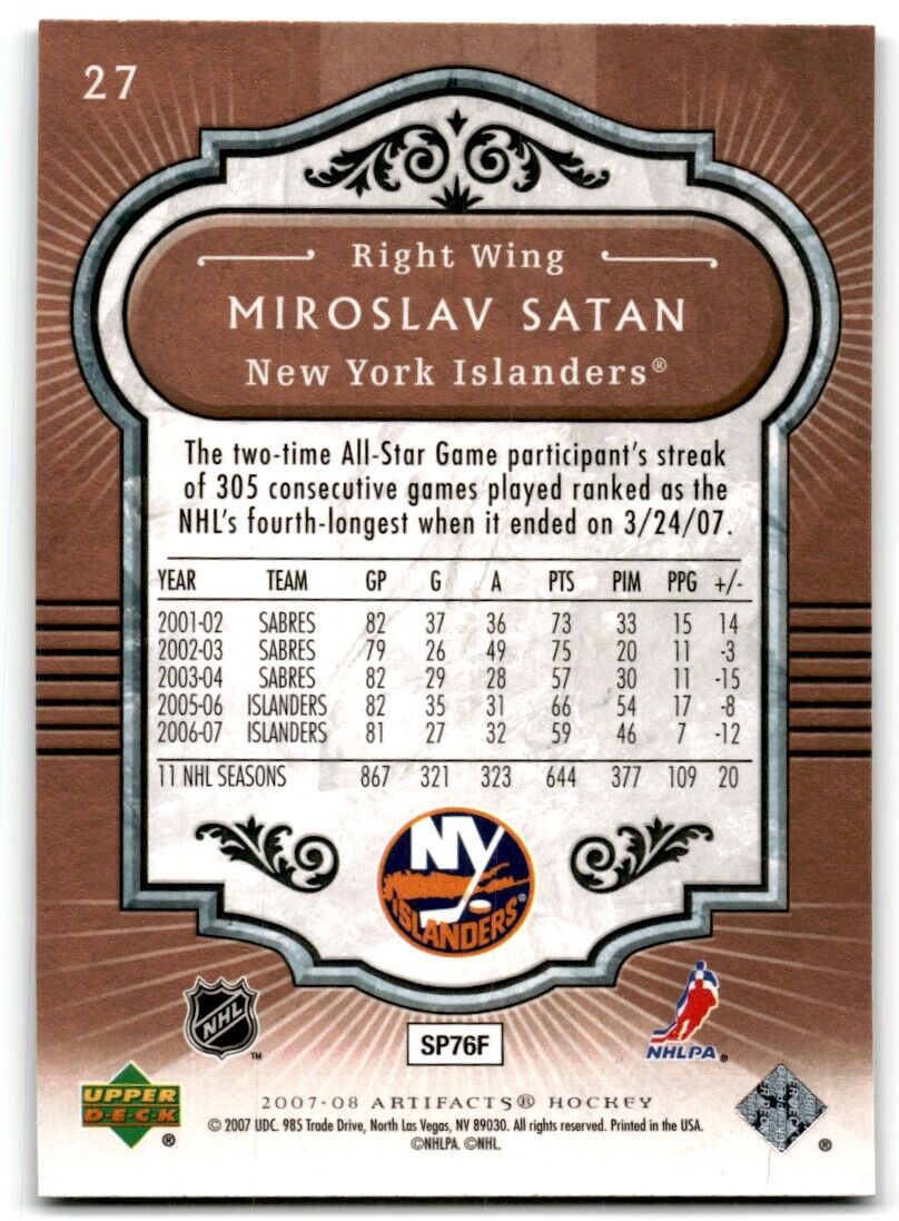 2007-08 Upper Deck Artifacts Miroslav Satan New York Islanders #27