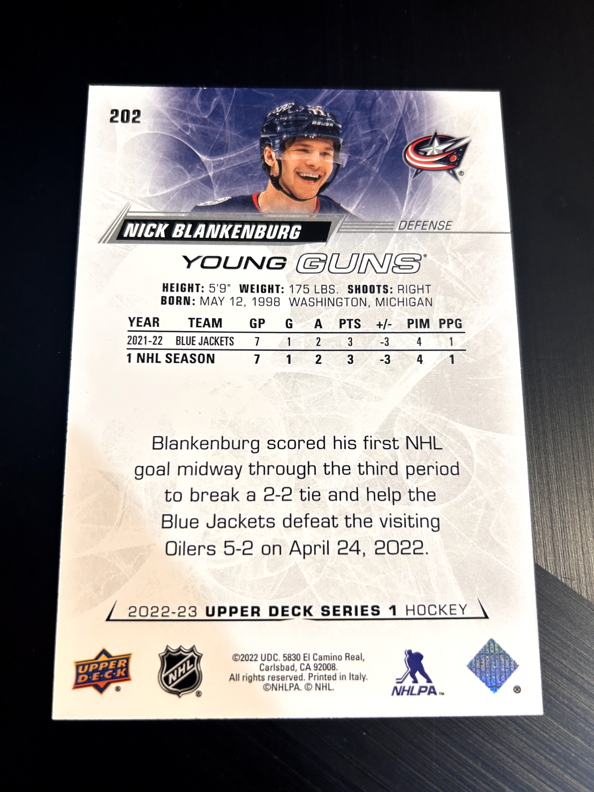 2022-23 Upper Deck Young Guns #202 Nick Blankenburg Columbus Blue Jackets JUMBO