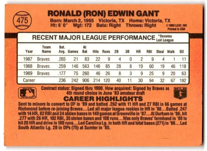 1990 Donruss Ron Gant Atlanta Braves #475