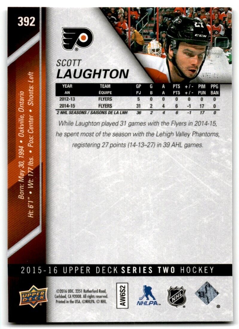 2015-16 Upper Deck Scott Laughton Philadelphia Flyers #392