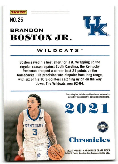 2021-22 Panini Chronicles Draft Picks Brandon Boston Jr. Kentucky Wildcats #25