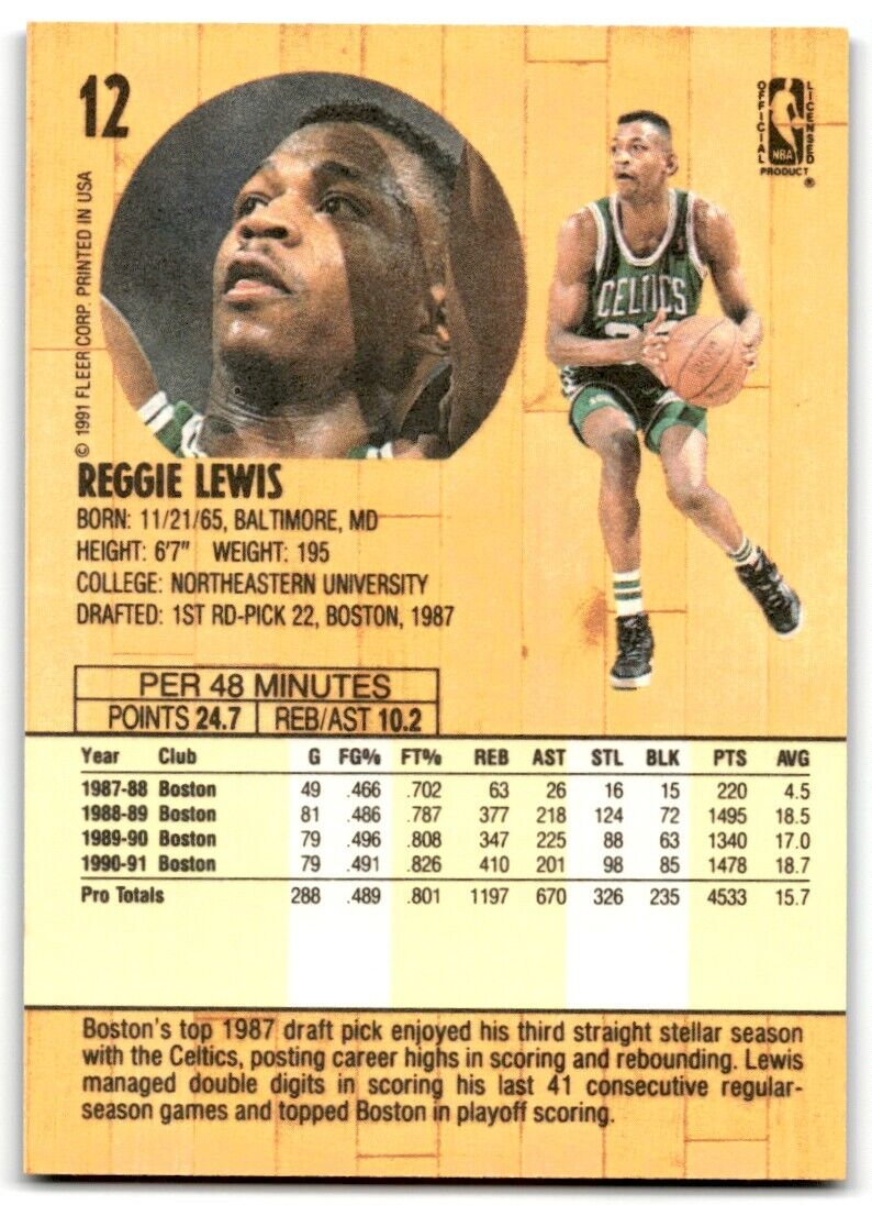 1991-92 Fleer Reggie Lewis Boston Celtics #12