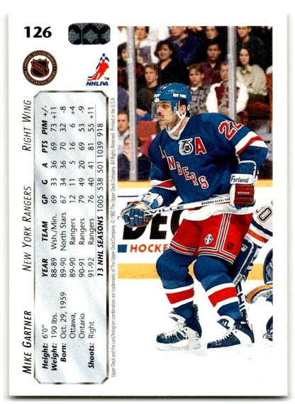 1992-93 Upper Deck Mike Gartner New York Rangers #126