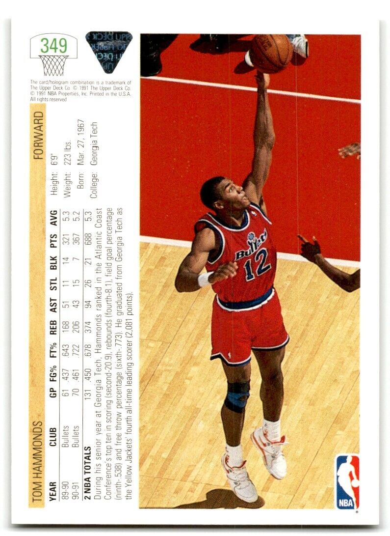 1991-92 Upper Deck Tom Hammonds Washington Bullets #349