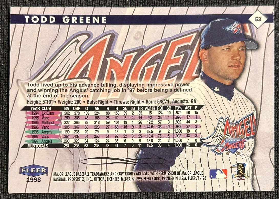 1998 Fleer Tradition Todd Greene Anaheim Angels #53