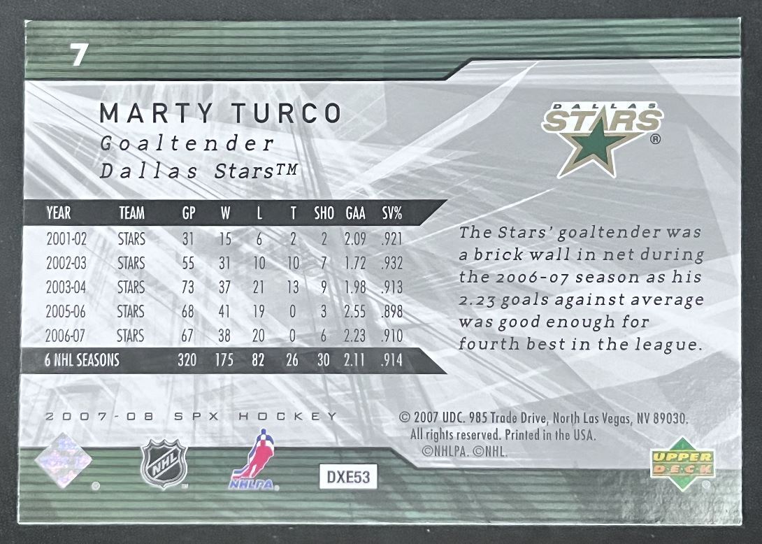 2007-08 SPx Marty Turco Dallas Stars #7