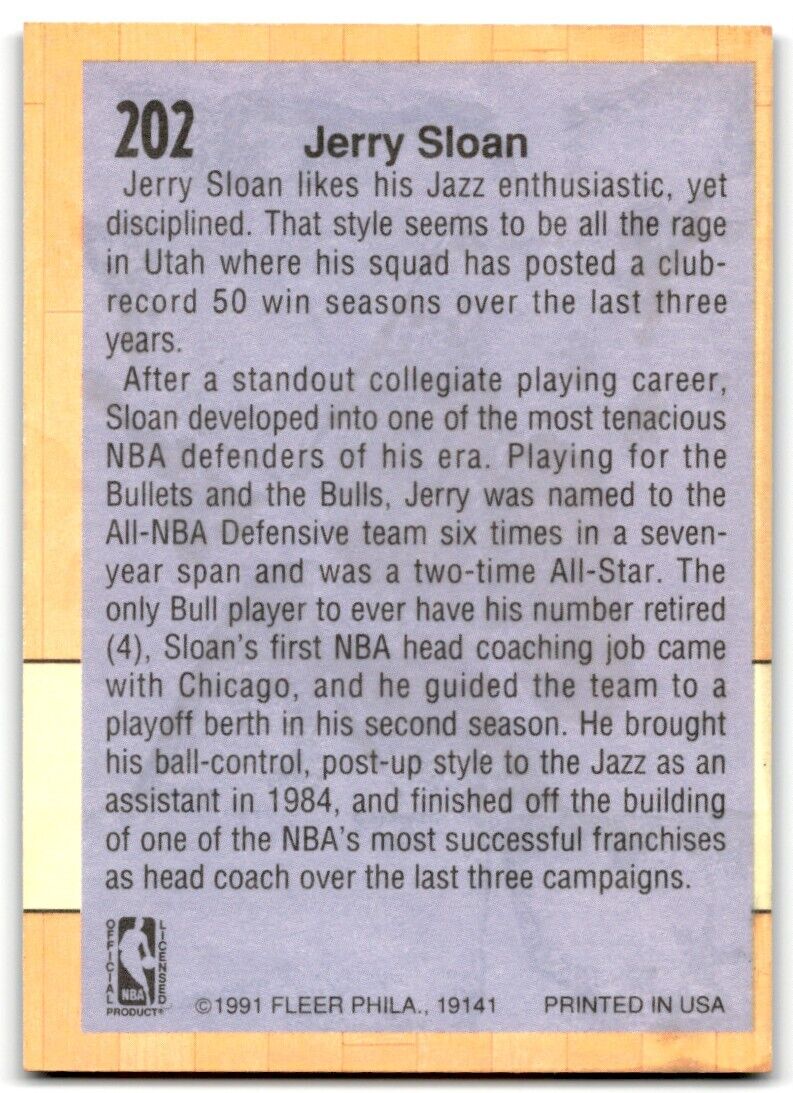 1991-92 Fleer Jerry Sloan Utah Jazz #202