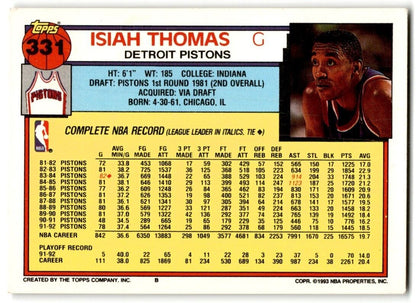 1992-93 Topps Isiah Thomas Detroit Pistons #331