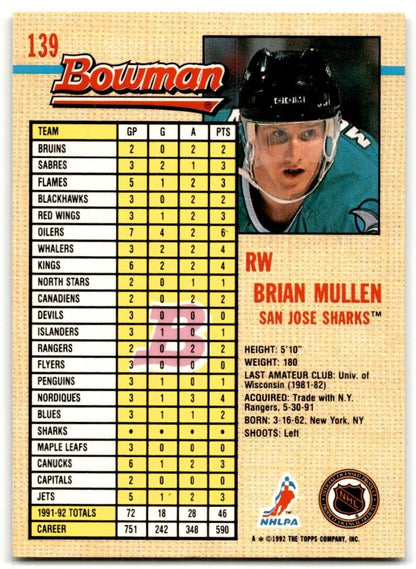 1992-93 Bowman Brian Mullen San Jose Sharks #139