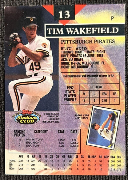 1993 Topps Stadium Club Tim Wakefield Pittsburgh Pirates #13