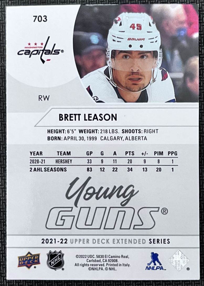 2021-22 Upper Deck Brett Leason Rookie Washington Capitals #703