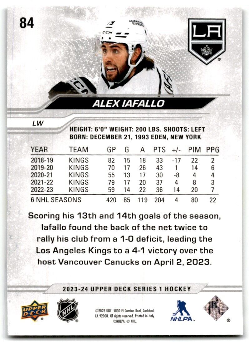 2023-24 Upper Deck Alex Iafallo Los Angeles Kings #84