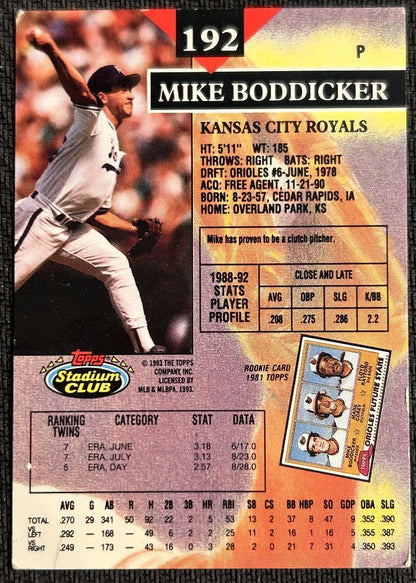 1993 Stadium Club Mike Boddicker Kansas City Royals #192