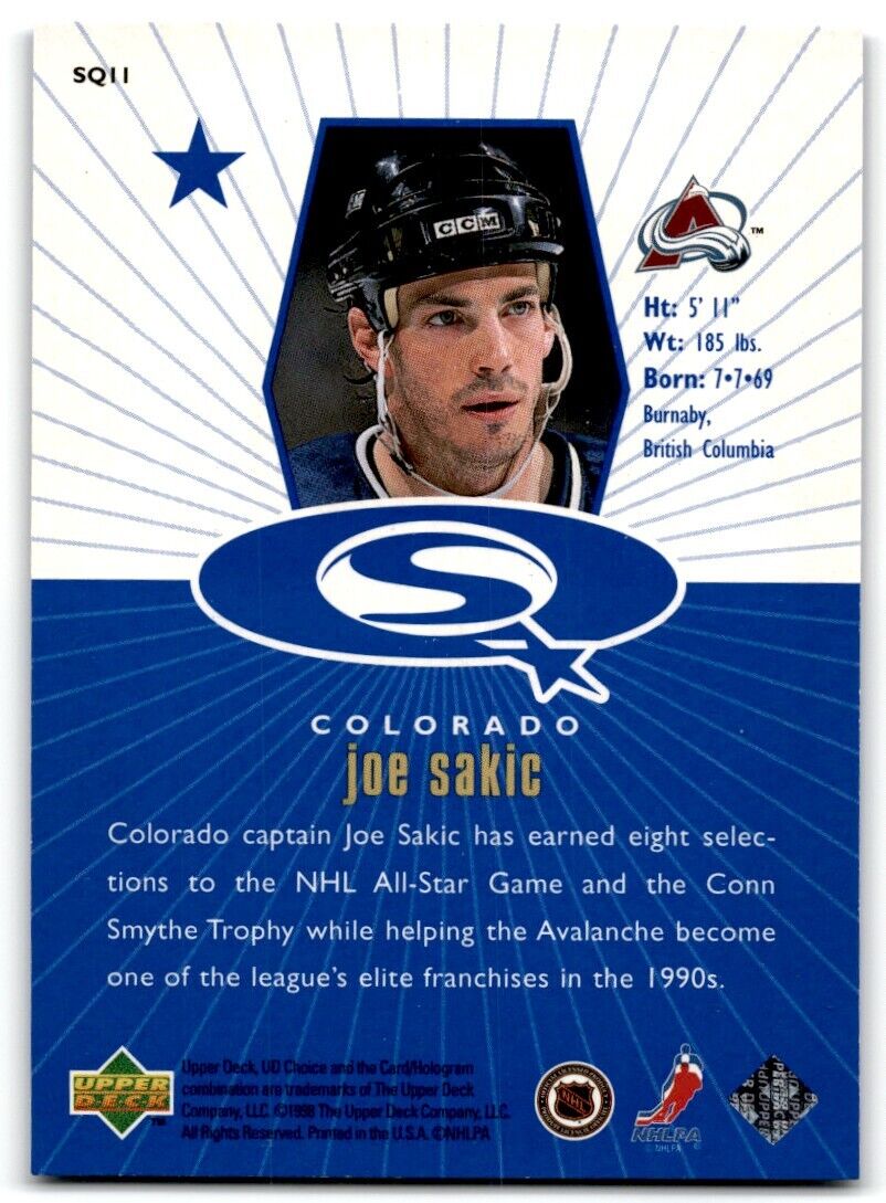 1998-99 UD Choice StarQuest Blue Joe Sakic Colorado Avalanche #SQ11