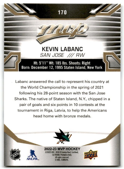 2022-23 Upper Deck MVP Gold Kevin Labanc San Jose Sharks #170