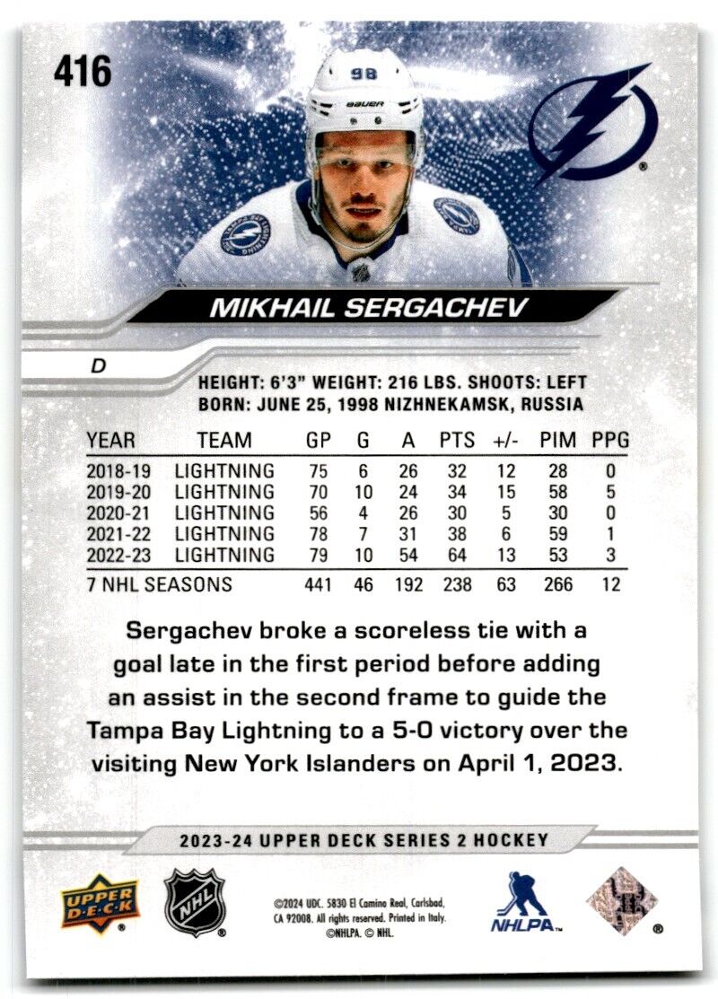 2023-24 Upper Deck Mikhail Sergachev Tampa Bay Lightning #416