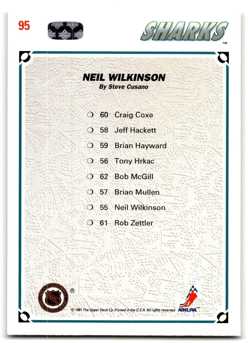 1991-92 Upper Deck Neil Wilkinson San Jose Sharks #95