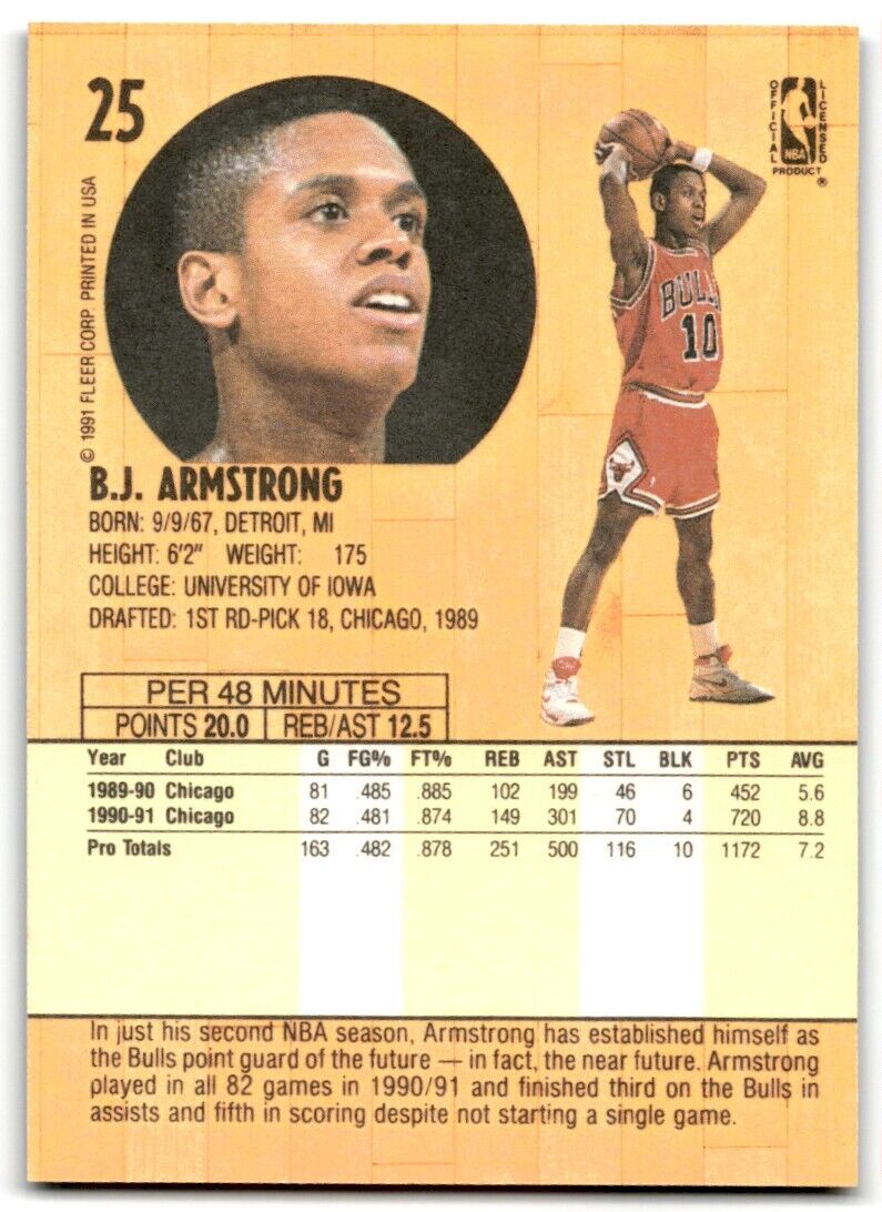 1991-92 Fleer B.J. Armstrong Chicago Bulls #25