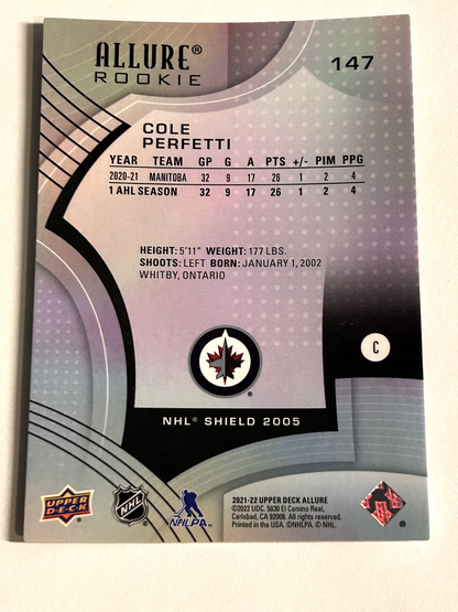 2021-22 Upper Deck Allure - Rookie #147 - Cole Perfetti - Winnipeg Jets