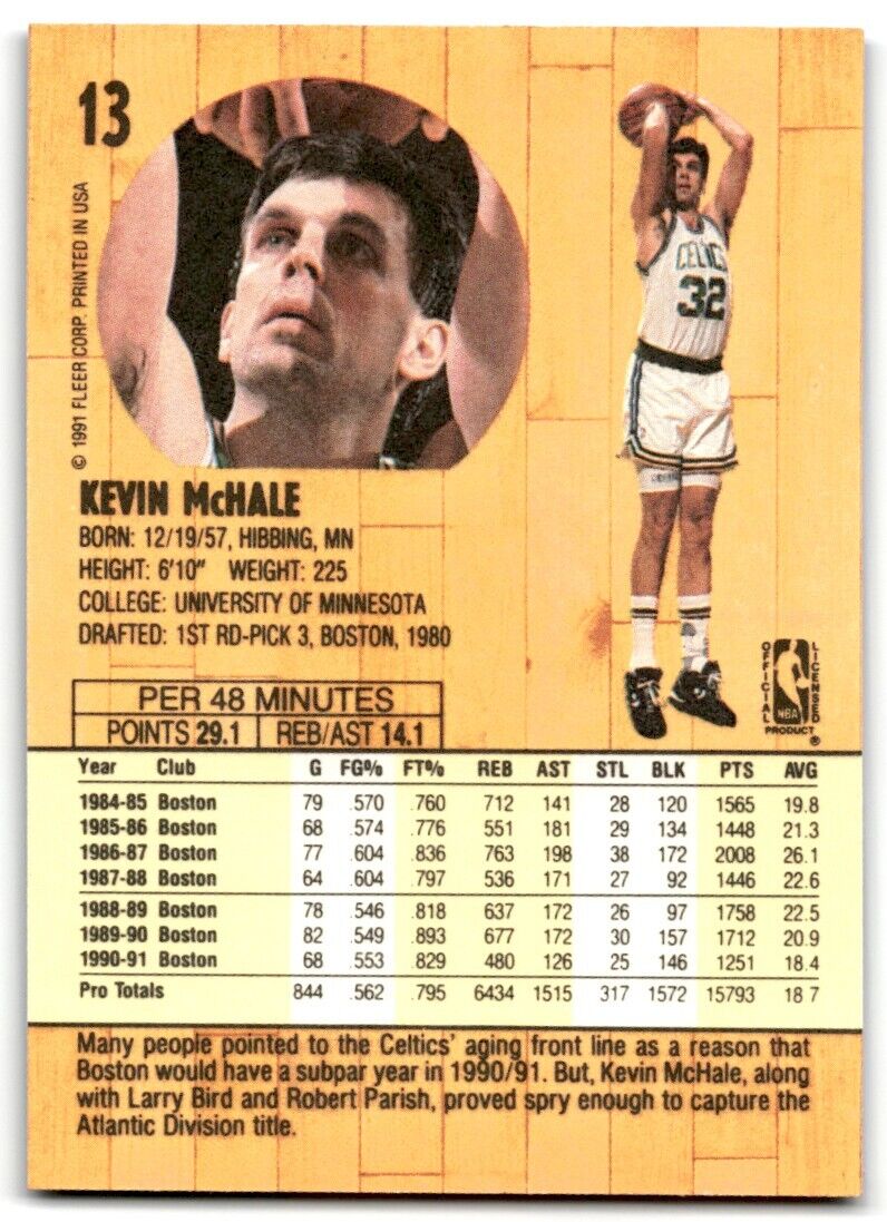 1991-92 Fleer Kevin McHale Boston Celtics #13