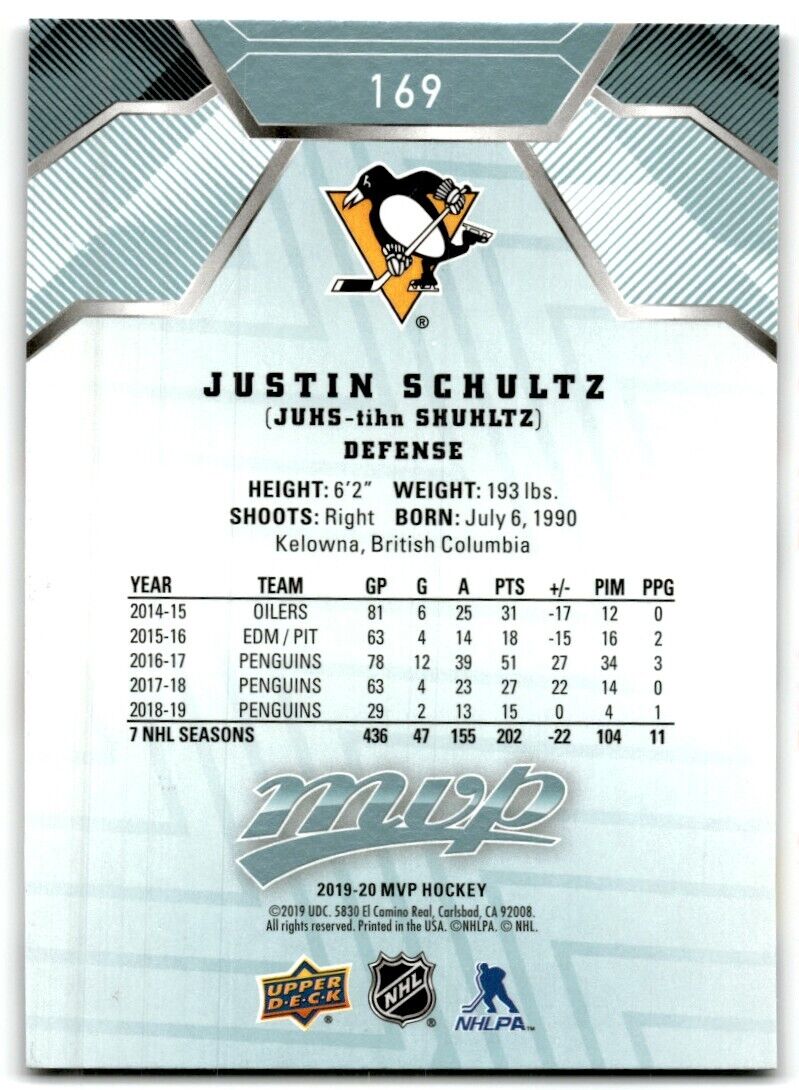 2019-20 Upper Deck MVP Justin Schultz Pittsburgh Penguins #169