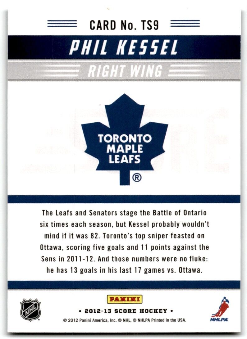 2012-13 Score Team Phil Kessel Toronto Maple Leafs #TS9